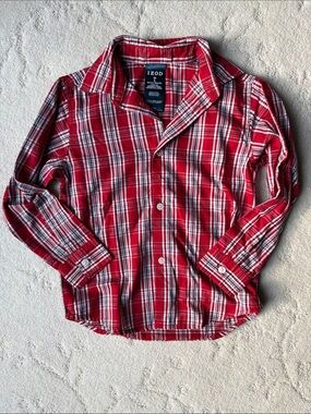 5T Izod Red and White Plaid Long-Sleeve Button-Down Shirt, NWOT